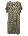 Mirth Size L Olive Green & White Print Cotton V Neck Abstract Short Sleeve Dress Olive Green & White Print / L