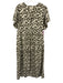 Mirth Size L Olive Green & White Print Cotton V Neck Abstract Short Sleeve Dress Olive Green & White Print / L