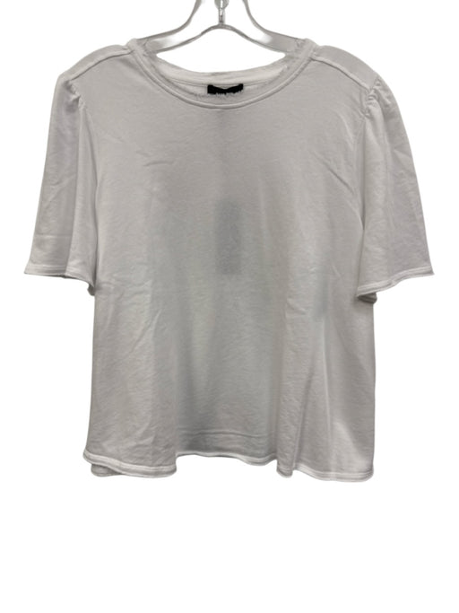 ME+EM Size 14 White Cotton Frayed Hem Short Sleeve Roll Hem Top White / 14