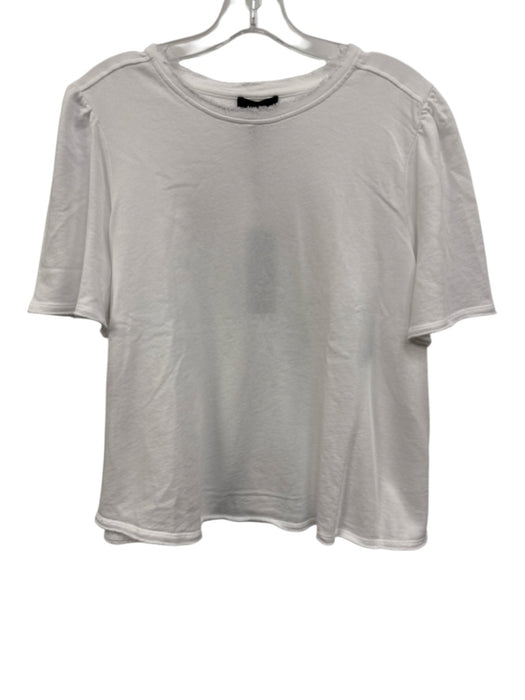 ME+EM Size 14 White Cotton Frayed Hem Short Sleeve Roll Hem Top White / 14