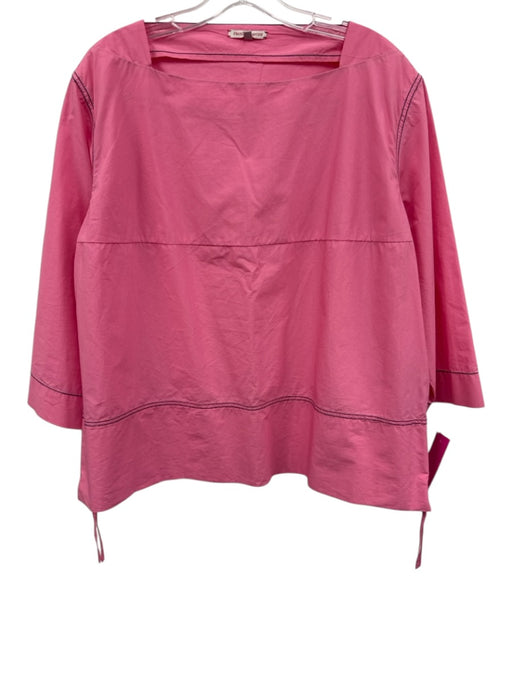 Frances Valentine Size XL Pink & Navy Cotton Stitching Wide Square Neck Top Pink & Navy / XL