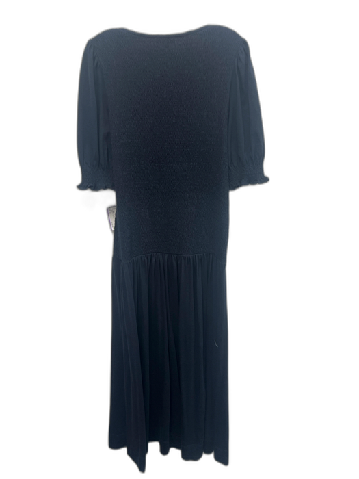 ME+EM Size 12 Navy Blue Cotton Short Sleeve smocked 1/4 Zip Maxi Dress Navy Blue / 12