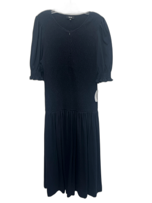 ME+EM Size 12 Navy Blue Cotton Short Sleeve smocked 1/4 Zip Maxi Dress Navy Blue / 12
