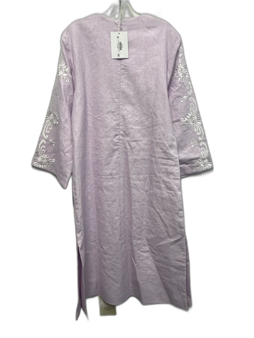 Asha Size XL Lavender Purple & White Linen Long Sleeve Floral Embroidered Dress Lavender Purple & White / XL