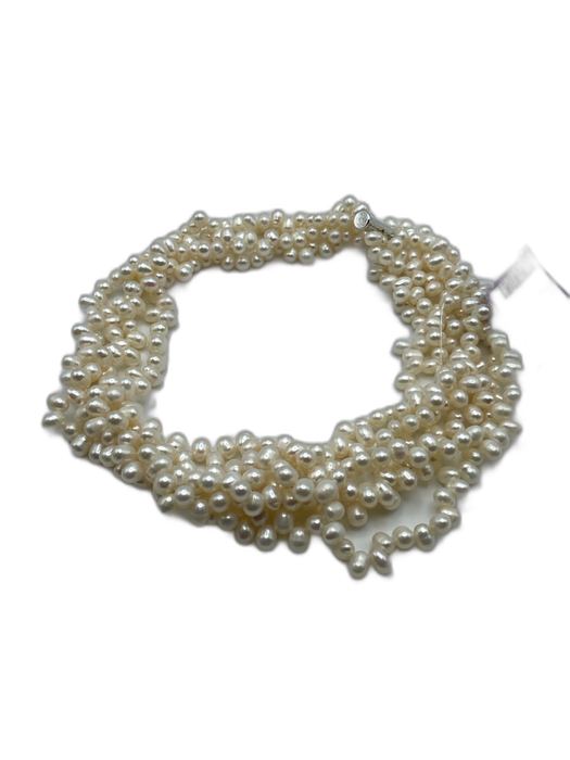 White Freshwater Pearl Silver Tone Metal Multi Strand Choker Necklace White