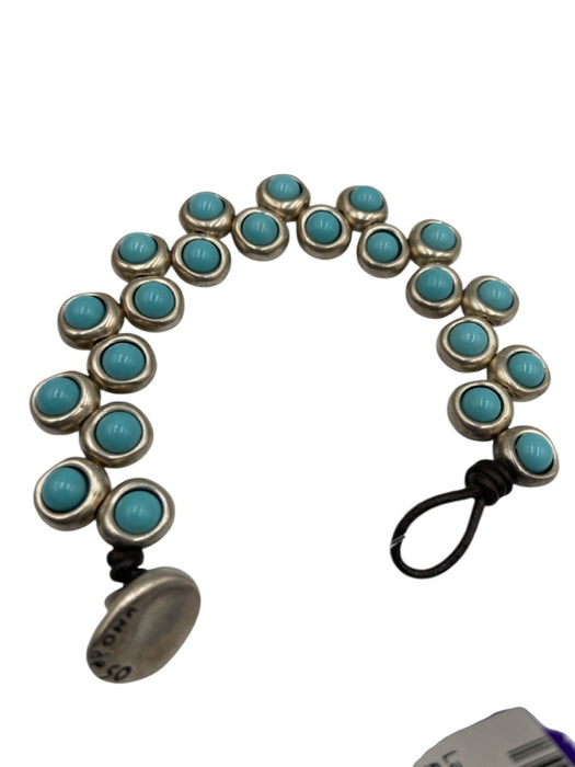 Uno de 50 Silver, Brown, White Leather Metal Beads Multi Strand Pearls Bracelet Silver, Brown, White