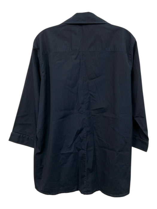 Ann Mashburn Size XL Navy Cotton V Neck Collared Long Sleeve Top Navy / XL