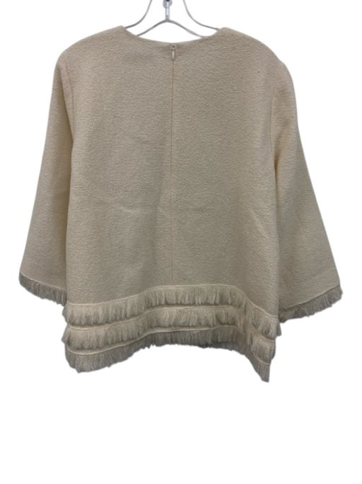 Ann Mashburn Size L Cream White Wool Back Zip Fringe Tiered Long Sleeve Top Cream White / L