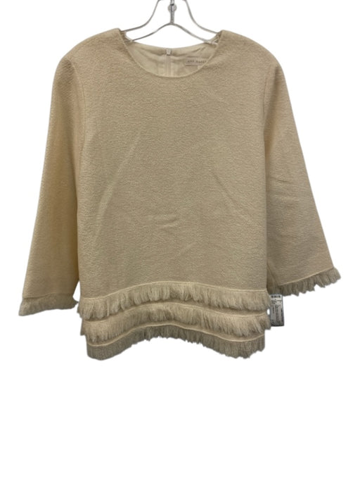 Ann Mashburn Size L Cream White Wool Back Zip Fringe Tiered Long Sleeve Top Cream White / L