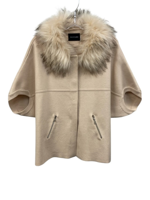 Dolce Cabo Size M/L Cream Beige Polyester Blend Faux Fur Collar Snaps Jacket Cream Beige / M/L