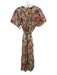 Birds of Paradis Size Large Pink, Blue, Green Cotton Blend Floral Midi Dress Pink, Blue, Green / Large