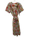 Birds of Paradis Size Large Pink, Blue, Green Cotton Blend Floral Midi Dress Pink, Blue, Green / Large