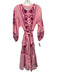 Sue Sartor Size Large Pink Cotton Blend Embroidered Flowers Midi Dress Pink / Large
