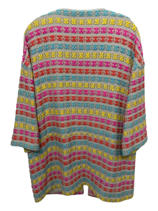 Vilagallo Size 46 Beige & Multi Viscose Blend Woven Striped Half Sleeve Coat Beige & Multi / 46