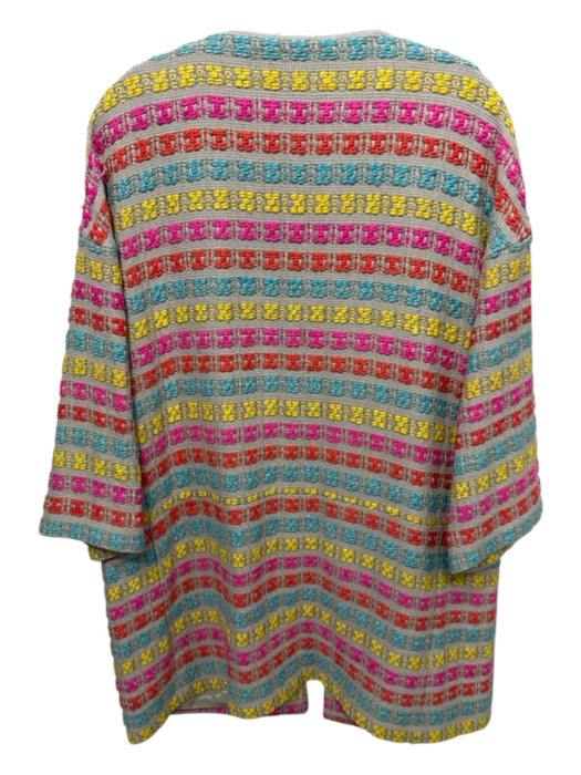 Vilagallo Size 46 Beige & Multi Viscose Blend Woven Striped Half Sleeve Coat Beige & Multi / 46
