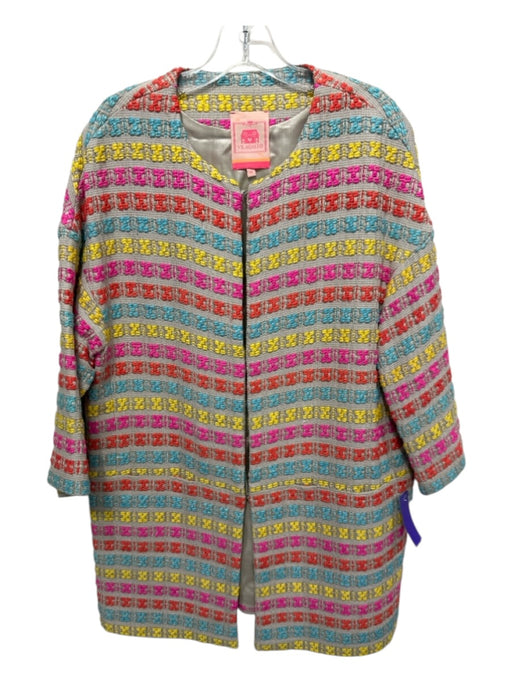 Vilagallo Size 46 Beige & Multi Viscose Blend Woven Striped Half Sleeve Coat Beige & Multi / 46
