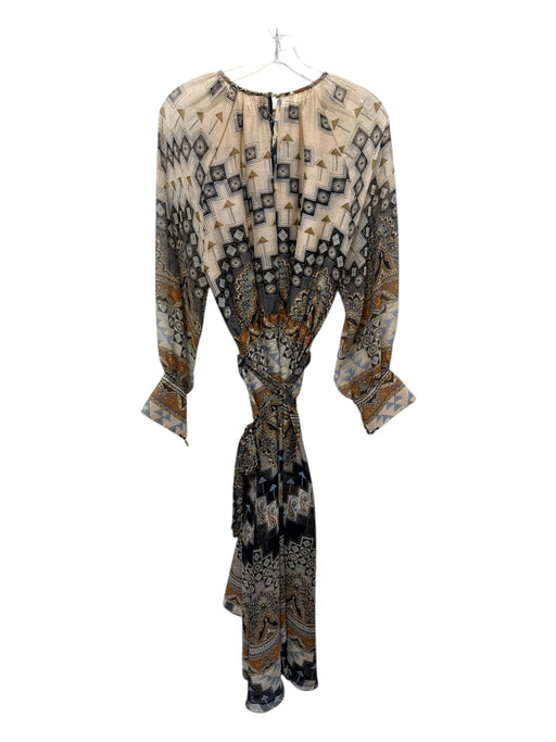 Misa Size M Beige, Blue, Black Polyester Round Neck Geometric & Floral Dress Beige, Blue, Black / M