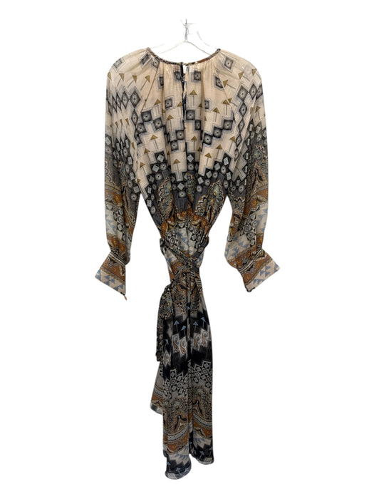 Misa Size M Beige, Blue, Black Polyester Round Neck Geometric & Floral Dress Beige, Blue, Black / M