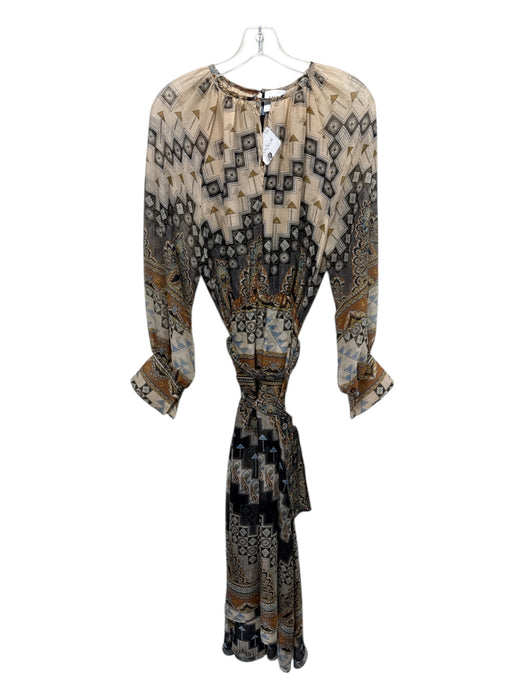 Misa Size M Beige, Blue, Black Polyester Round Neck Geometric & Floral Dress Beige, Blue, Black / M