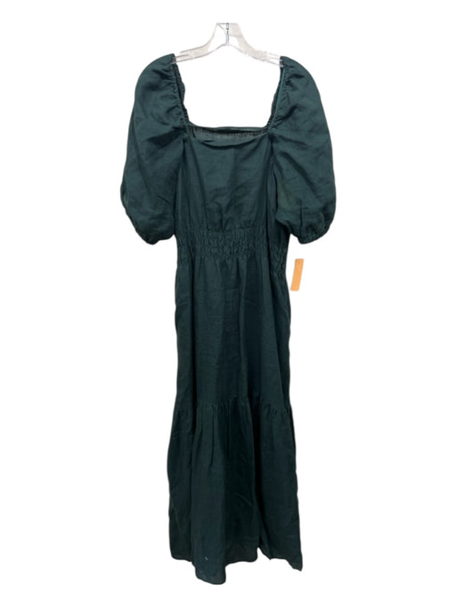 Ann Mashburn Size Large Dark Green Linen Puff Sleeves Maxi Dress Dark Green / Large