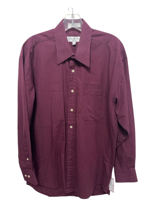 Christian Dior Size 15.5 Dark Red Cotton Grid Button Up Men's Long Sleeve Shirt Dark Red / 15.5