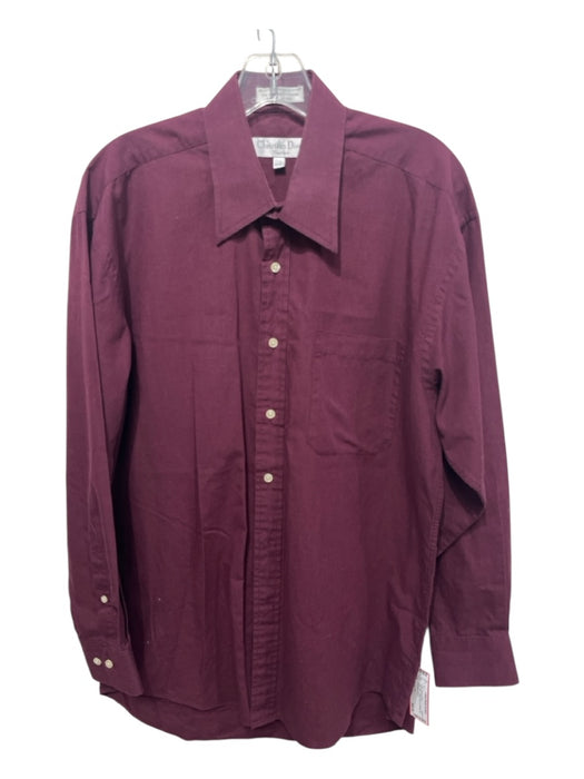 Christian Dior Size 15.5 Dark Red Cotton Grid Button Up Men's Long Sleeve Shirt Dark Red / 15.5