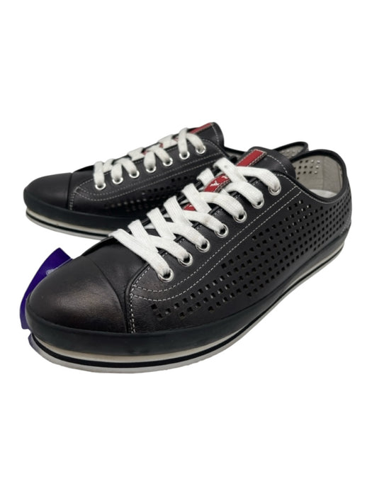 Prada Shoe Size 9 Black Leather Perforated Sneaker Men's Shoes Black / 9