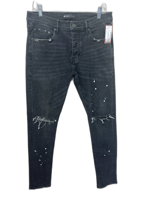 Purple - Brand Size 31 Black Cotton Blend Distressed Paint Jean Men's Pants Black / 31
