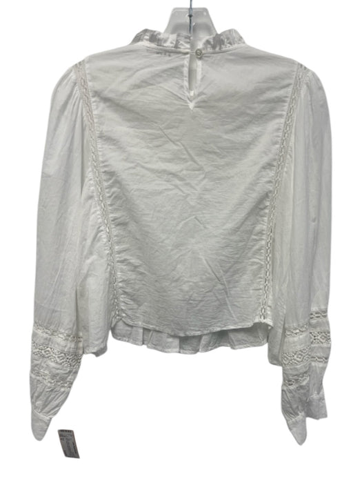 Doen Size M White Cotton Long Balloon Sleeve Lace Bib Cropped Top White / M