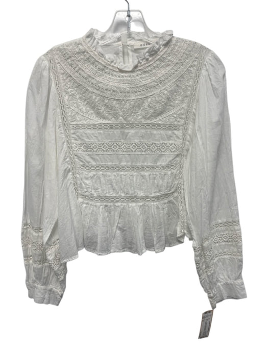 Doen Size M White Cotton Long Balloon Sleeve Lace Bib Cropped Top White / M
