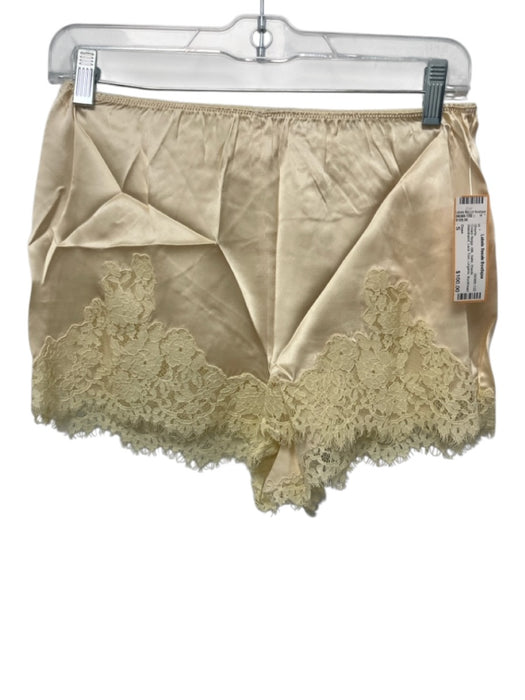 Doen Size S Cream Beige Silk Satin Elastic Waistband Lace Trim Lingerie Shorts Cream Beige / S