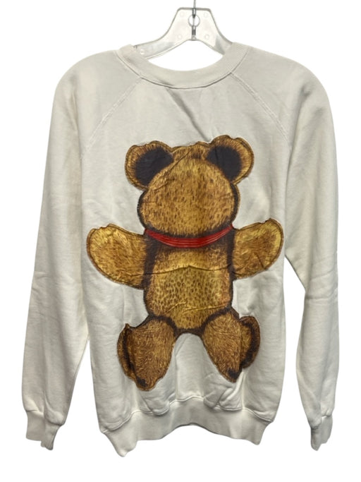 R13 Size XS White & Brown Cotton Blend Teddy Bear Crew Neck Pin Details Sweater White & Brown / XS