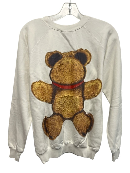 R13 Size XS White & Brown Cotton Blend Teddy Bear Crew Neck Pin Details Sweater White & Brown / XS