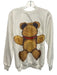 R13 Size XS White & Brown Cotton Blend Teddy Bear Crew Neck Pin Details Sweater White & Brown / XS