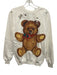 R13 Size XS White & Brown Cotton Blend Teddy Bear Crew Neck Pin Details Sweater White & Brown / XS