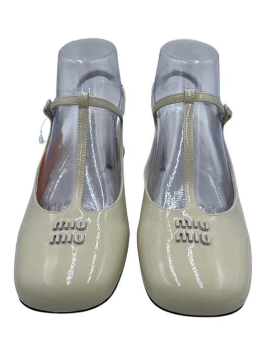 Miu Miu Shoe Size 39 Cream White Leather Upper Patent Logo T Strap Slingbacks Cream White / 39