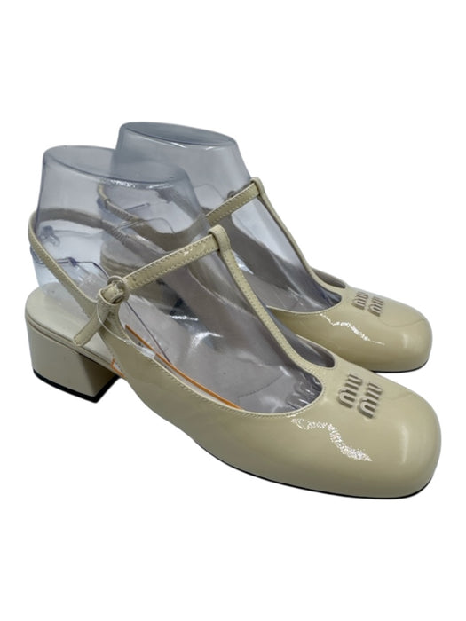 Miu Miu Shoe Size 39 Cream White Leather Upper Patent Logo T Strap Slingbacks Cream White / 39