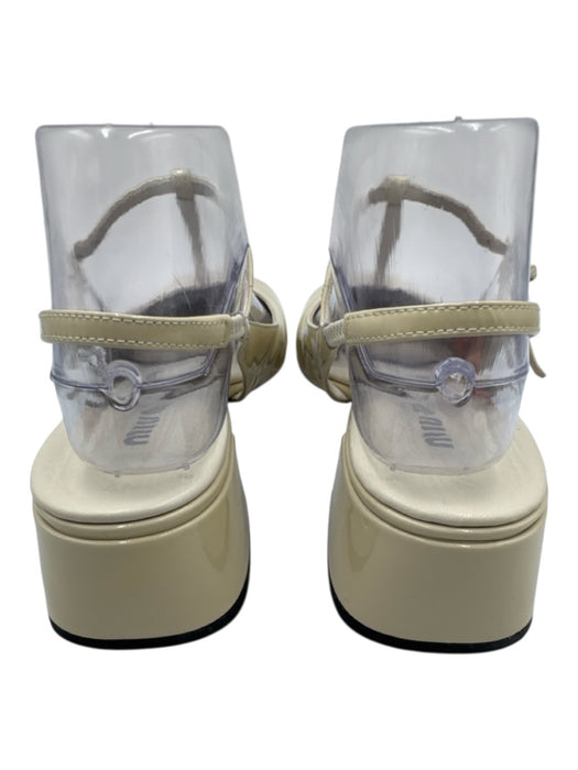 Miu Miu Shoe Size 39 Cream White Leather Upper Patent Logo T Strap Slingbacks Cream White / 39
