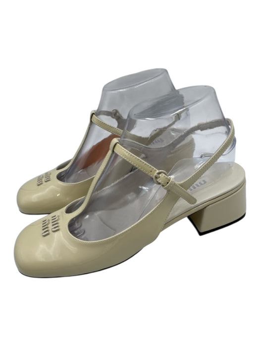 Miu Miu Shoe Size 39 Cream White Leather Upper Patent Logo T Strap Slingbacks Cream White / 39