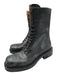Miu Miu Shoe Size 39 Black Leather Upper Round Square Toe Lace Up Side Zip Boots Black / 39