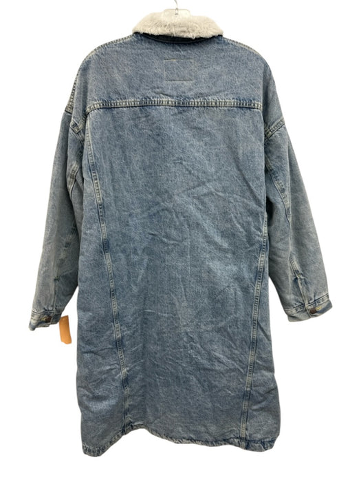 R13 Size Small Light Wash Cotton Faux Shearling Button Front Pockets Coat Light Wash / Small