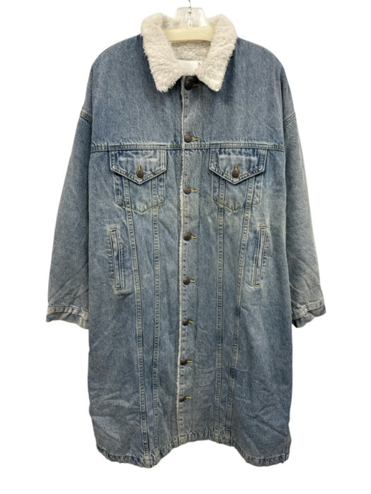 R13 Size Small Light Wash Cotton Faux Shearling Button Front Pockets Coat Light Wash / Small