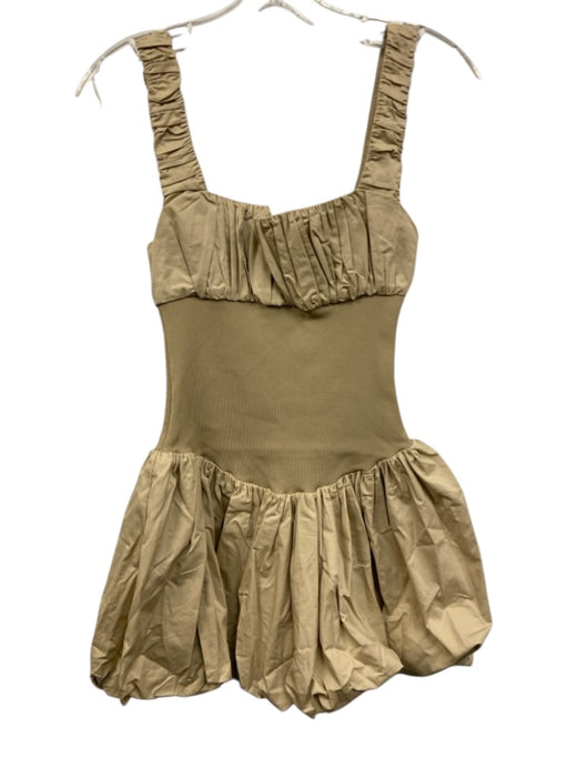 Helsa Size Small Khaki Beige Cotton Sleeveless Gathered Mixed Fabric Mini Dress Khaki Beige / Small