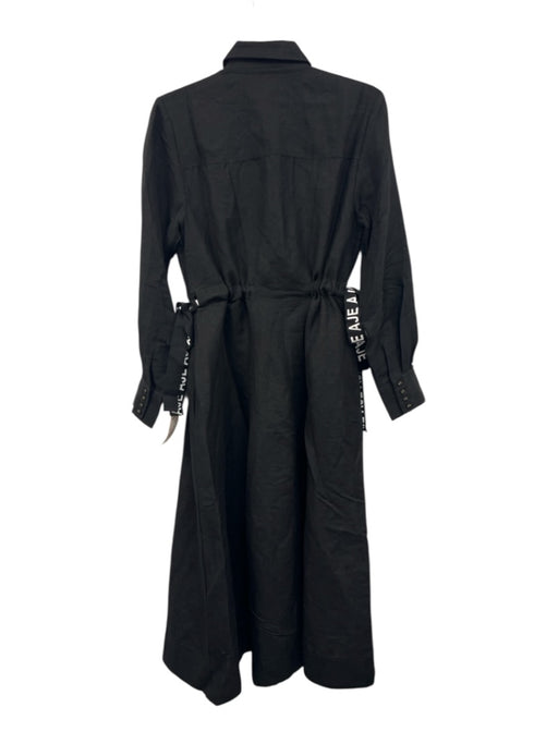 Aje. Size Est S/M Black & White Linen Blend Long Sleeve Logo Button Front Dress Black & White / Est S/M