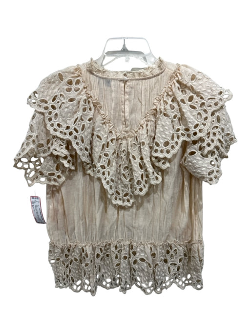 Sea New York Size M Beige Viscose Blend Pleated Eyelet Keyhole Back Top Beige / M