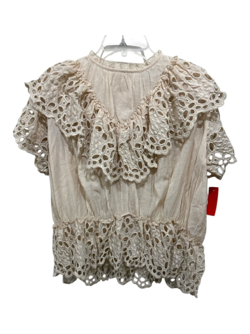 Sea New York Size M Beige Viscose Blend Pleated Eyelet Keyhole Back Top Beige / M