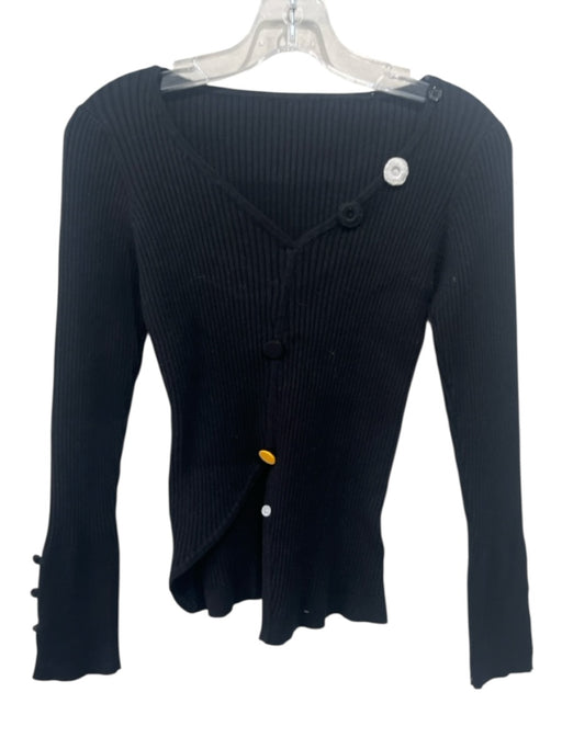 Jacquemus Size S Black, Yellow, White Cotton Ribbed Button Detail V Neck Sweater Black, Yellow, White / S