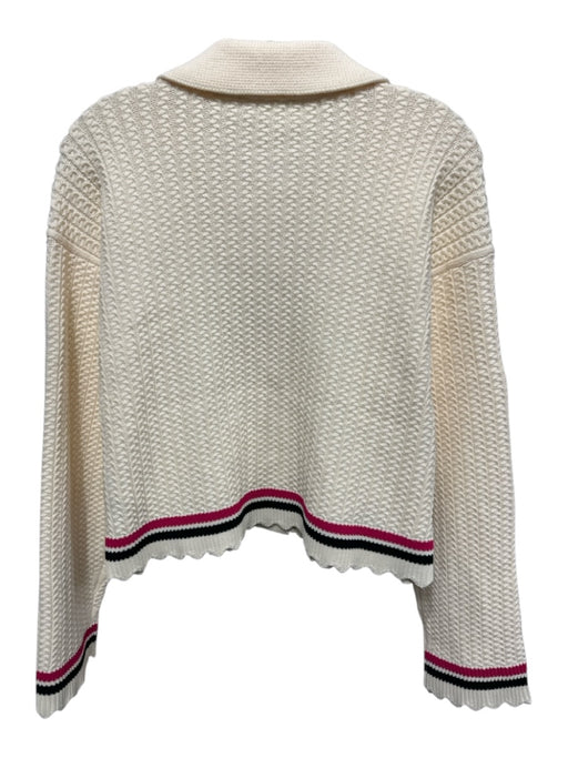 Sandro Size 3 White & Multi Cotton & Polyester Long Sleeve Knit Buttons Cardigan White & Multi / 3