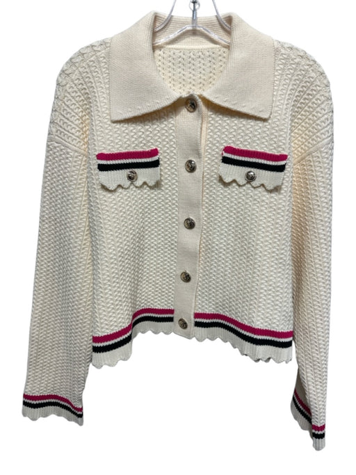 Sandro Size 3 White & Multi Cotton & Polyester Long Sleeve Knit Buttons Cardigan White & Multi / 3