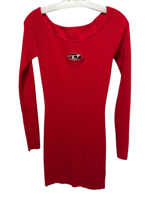 Diesel Size M Red Viscose Blend Long Sleeve Ribbed Long Sleeve Knee length Dress Red / M